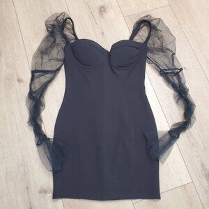 L Vow Studio Womens Black Dress Size S Mini Mesh Sleeve Goth Whimsigoth Bodycon
